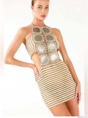 NWT My Beachy Side Petit Fours Hand Crochet Dress - Bronze - Sz Lg